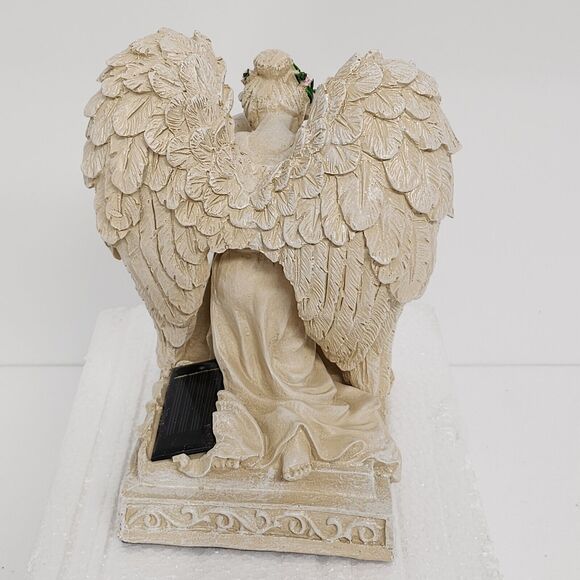 Solar Lighted Stone-Finished Resin Weeping Angel Garden Memorial, Beige New! - Picture 5 of 10